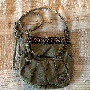 Roxy Olive Crossbody Bag with Embroidered Accent
